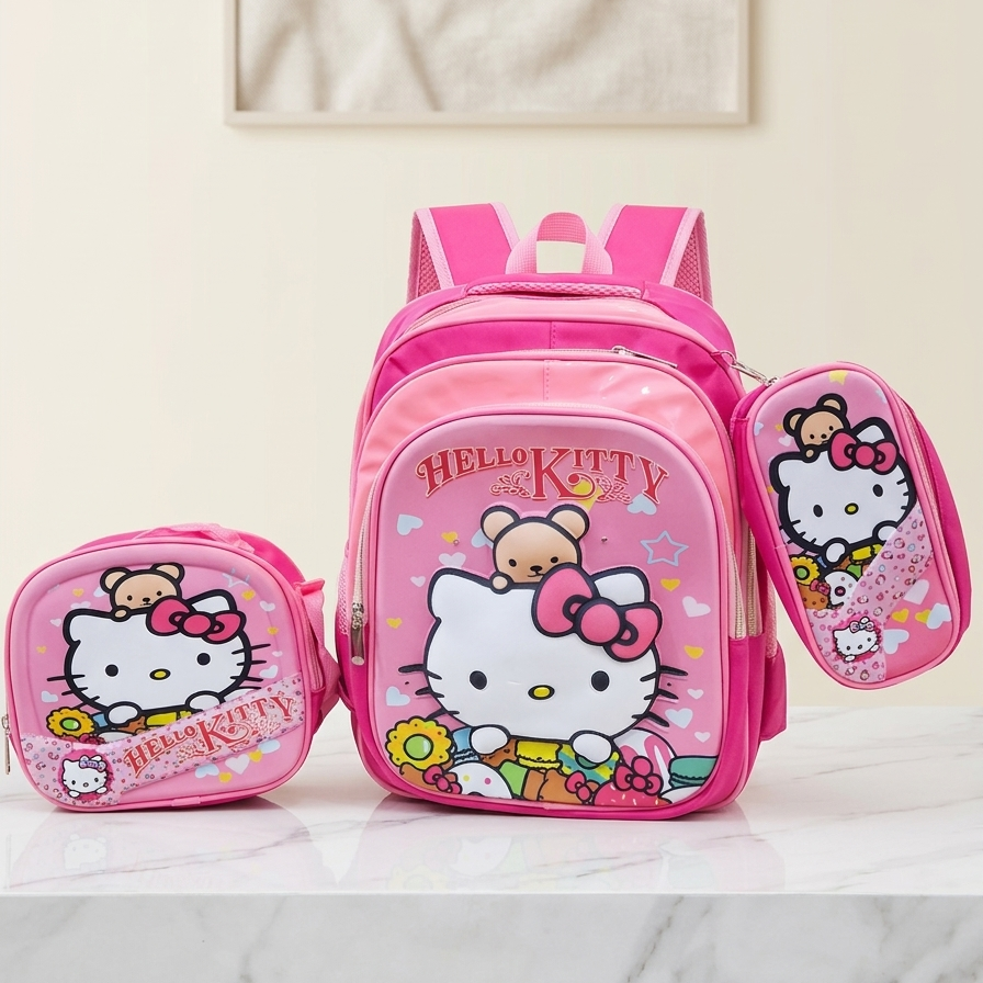 Hello Kitty 3 Pc School Bag With Lights