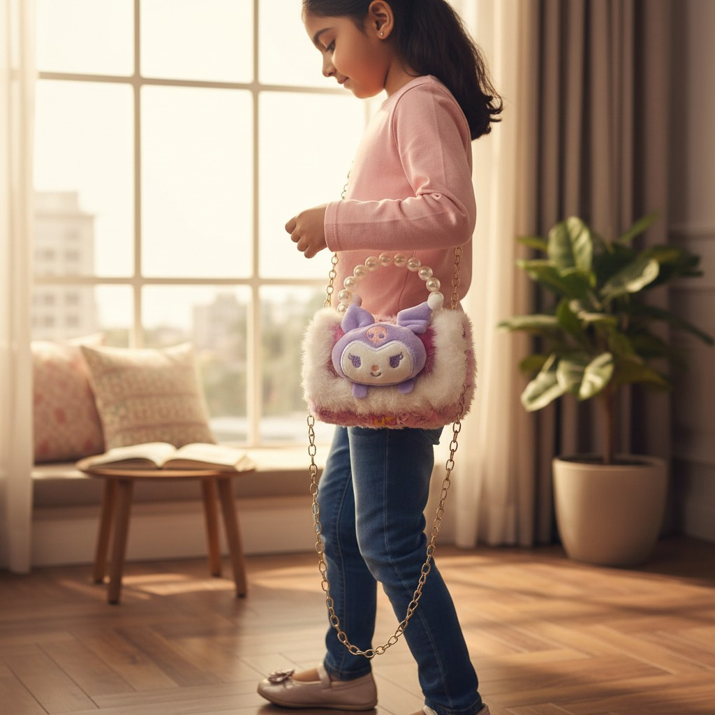 SHEIN Kuromi Luxurious Pearl Fur Cross Body Purse and Hand Bag