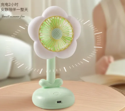 2-in-1 Rechargeable Flower Petal LED Desk Lamp & Mini Cooling Fan