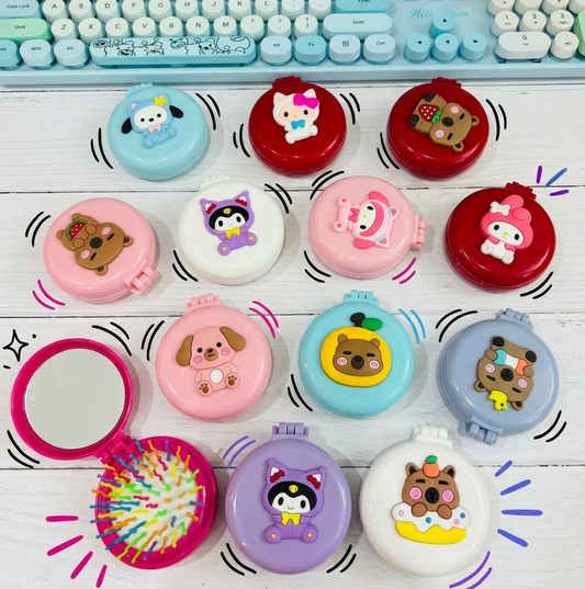2-in-1 Kawaii Pop-Up Hair Brush with Mirror