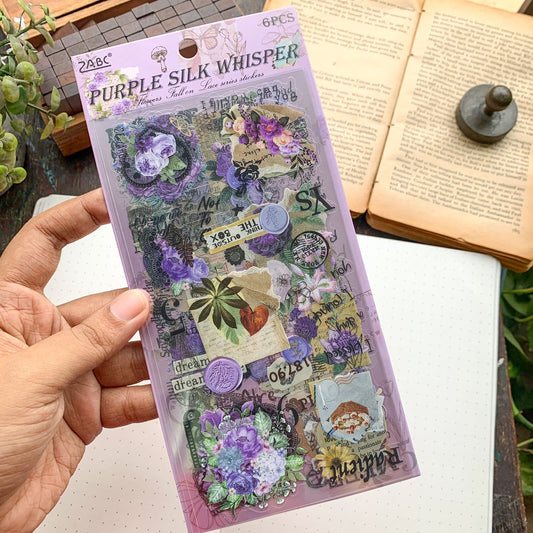 Purple Silk Journaling Sticker 6 Sheets | 80 Stickers