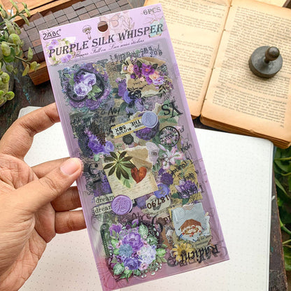 Purple Silk Journaling Sticker 6 Sheets | 80 Stickers