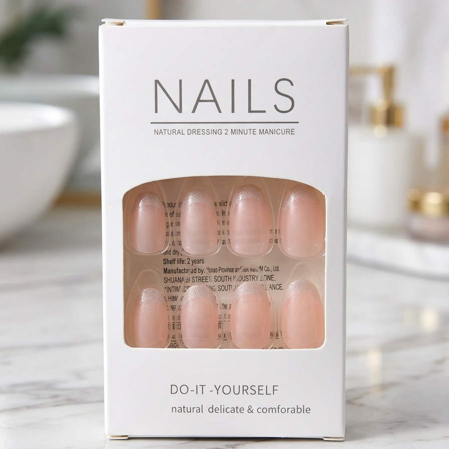 Luxury 2-Minute Manicure – Natural Pink Glitter French Tip Press-On Nails