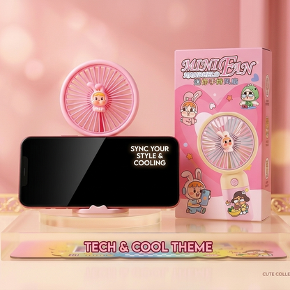 Cry Baby Power Puff Chargeable Hand Fans With Mobile Holder Stand