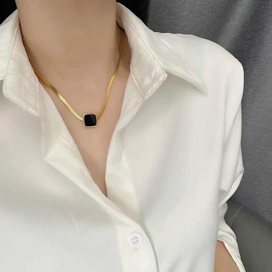 Black Stone Stainless Steel Necklace