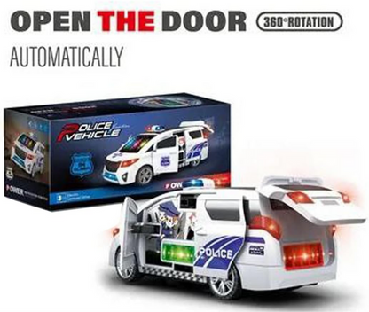Police Car Toy with Real Siren & Lights – 360° Rotating Police Vehicle for Kids