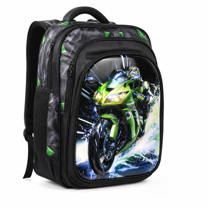 3D Hard-Shell Fiber Motorcycle School Bag 19 Inches
