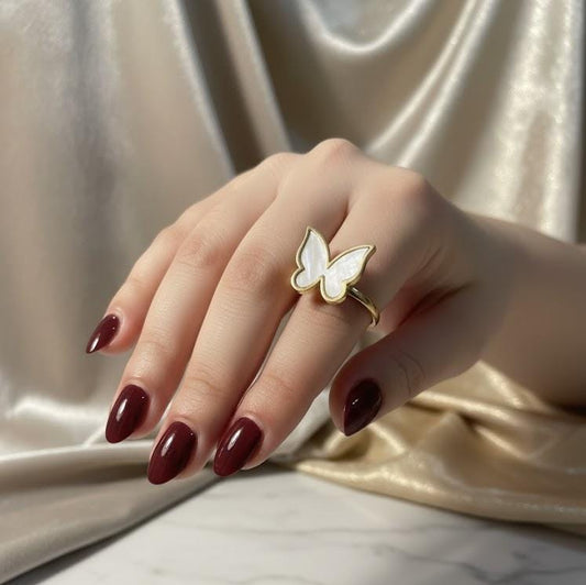 Marble Effect White Butterfly Ring