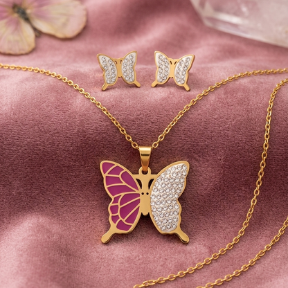 Butterfly Stainless Steel Necklace and Earring Set,