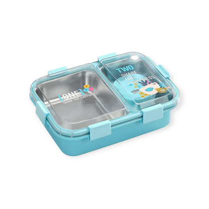 2-Compartment Stainless Steel Bento Lunch Box – Leakproof, Includes Sauce Bowl & Cutlery