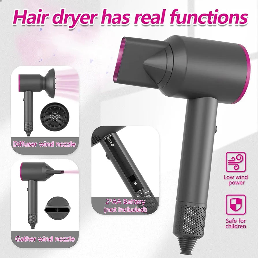Kids Hair Salon Pretend Play Set With Real Light & Sound Hair Dryer & Straightener