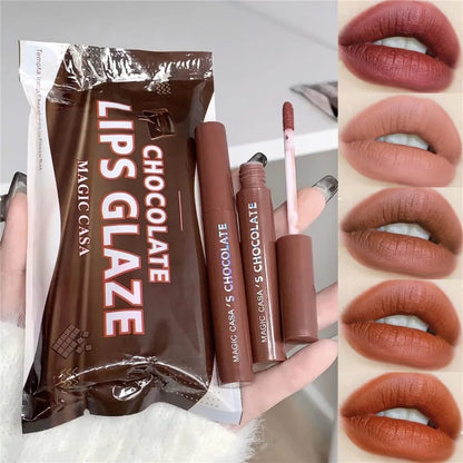 Magic Casa Chocolate-Scented Lip Glaze Set – 4-Piece Matte Collection