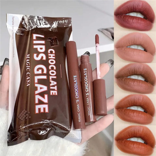 Magic Casa Chocolate-Scented Lip Glaze Set – 4-Piece Matte Collection