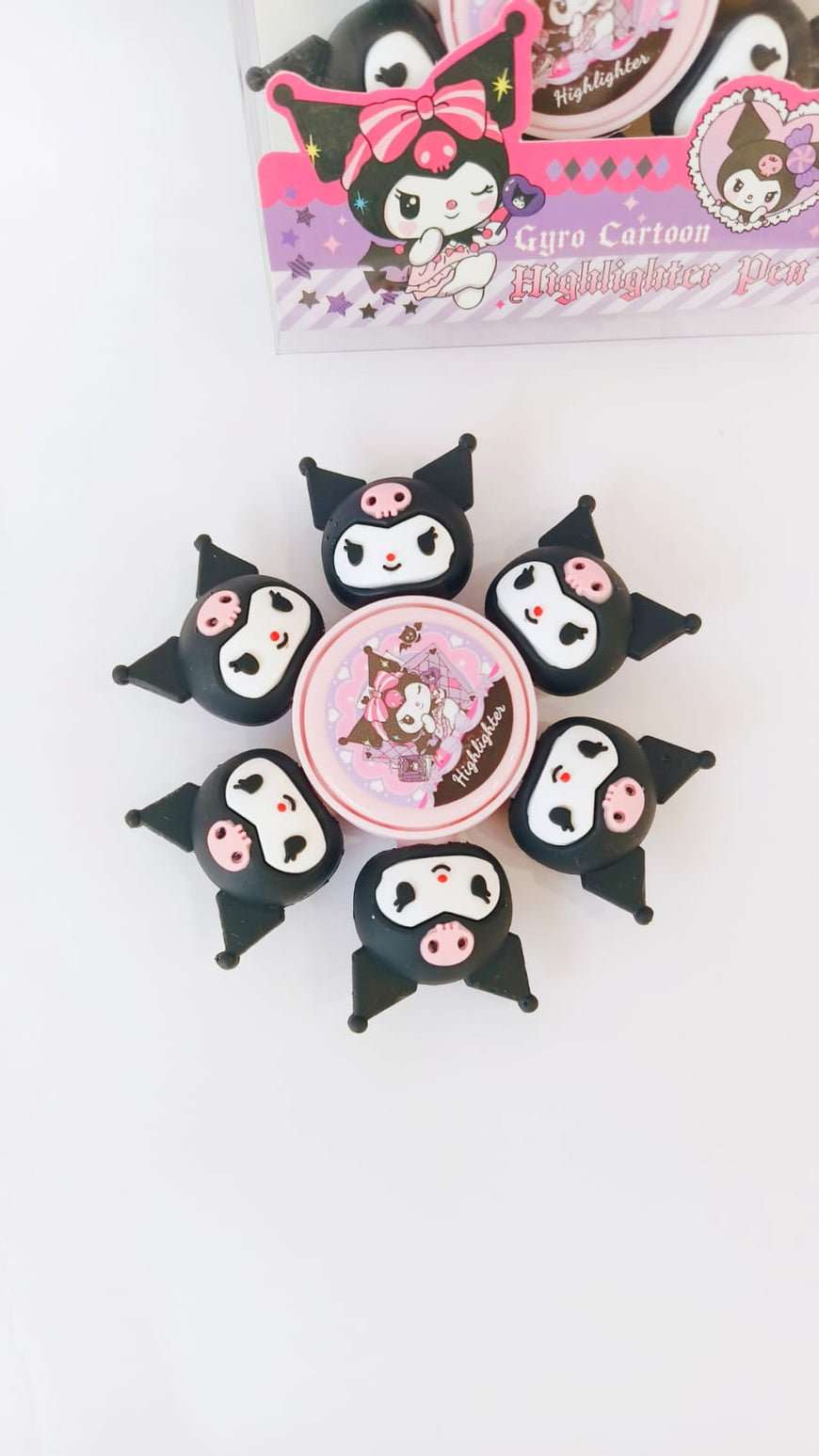 Premium Kuromi Character-Themed Gyro Highlighter Markers Pen Set