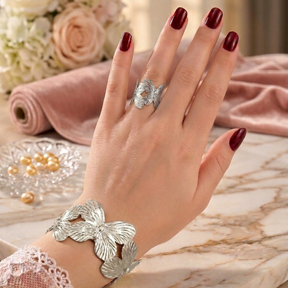 Elegant Butterfly Cuff Bracelet & Ring Set