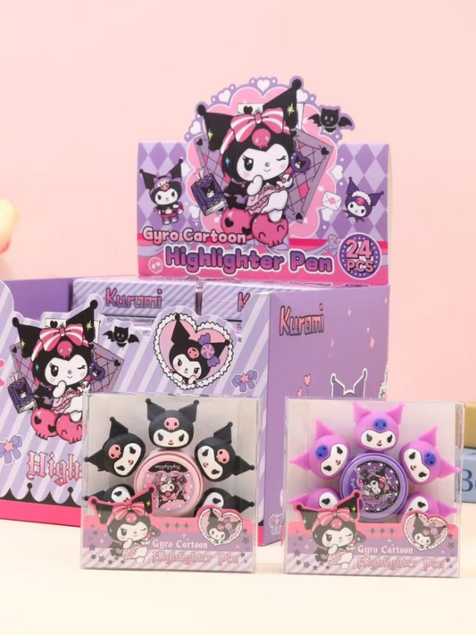 Premium Kuromi Character-Themed Gyro Highlighter Markers Pen Set