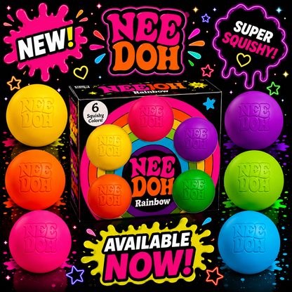 Needoh Rainboh Globbles Teenie Pack Of 6 Neon Squishy Box