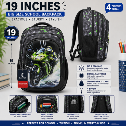 3D Hard-Shell Fiber Motorcycle School Bag 19 Inches