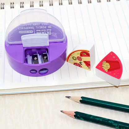 Premium 3-in-1 Cute Pencil Sharpener & Fancy Eraser Set for Kids