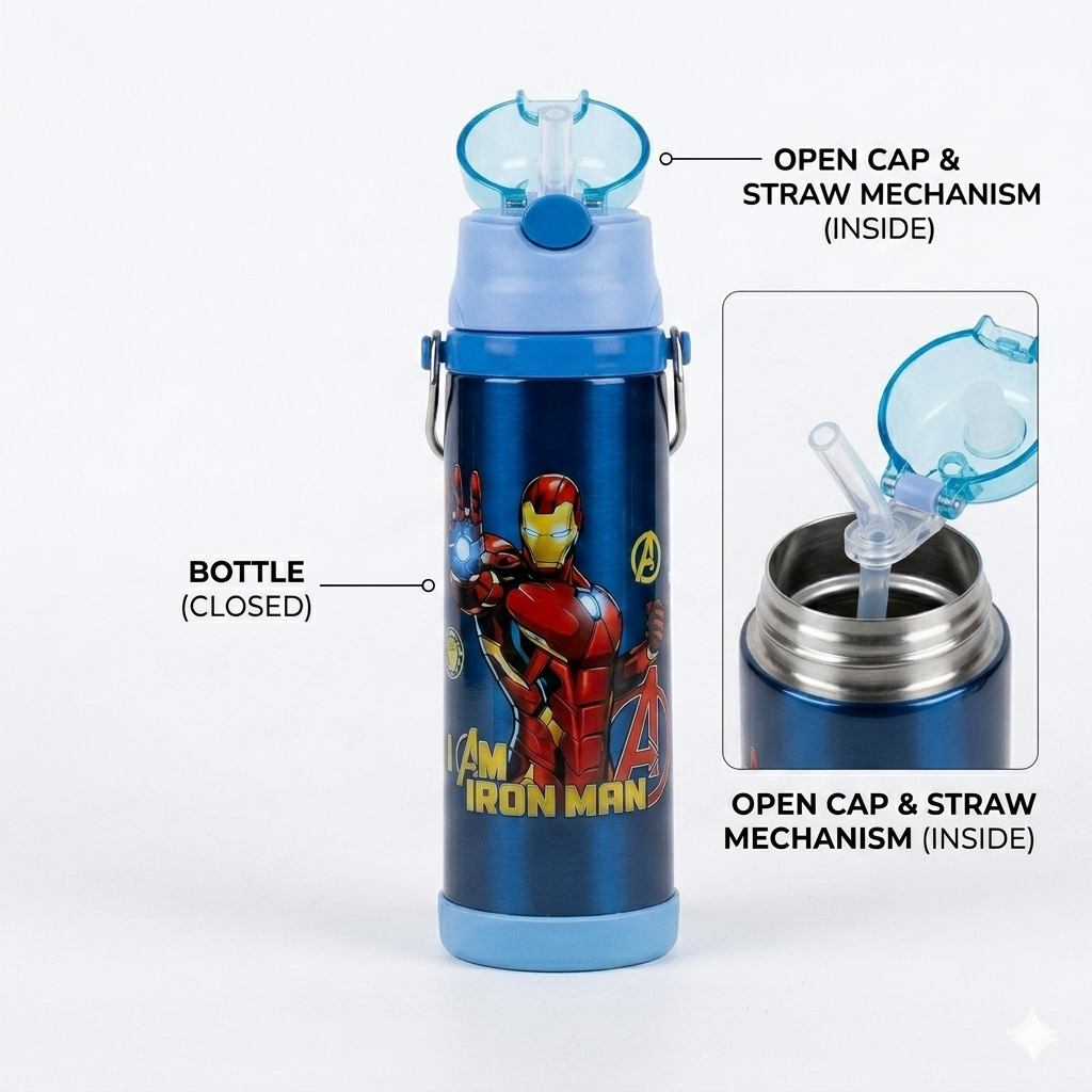 Iron Man Steel Water Bottle for Kids