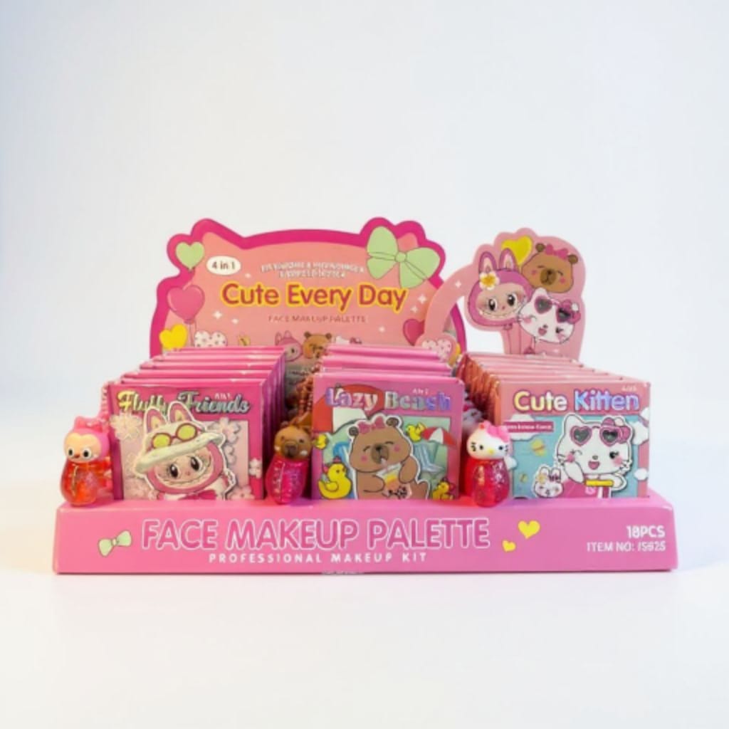 All-in-One Cute Cartoon Makeup Kit – Labubu, Lazy Bear & Hello Kitty