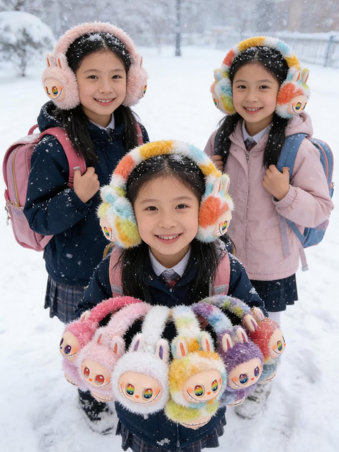 Labubu Plush Ear Muffs with Silicon Face – Cute Winter Ear Warmers for Kids