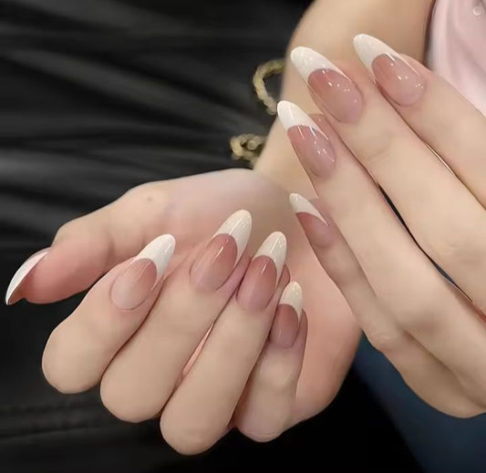 Coffee French Nails With Nail Glue Stickers