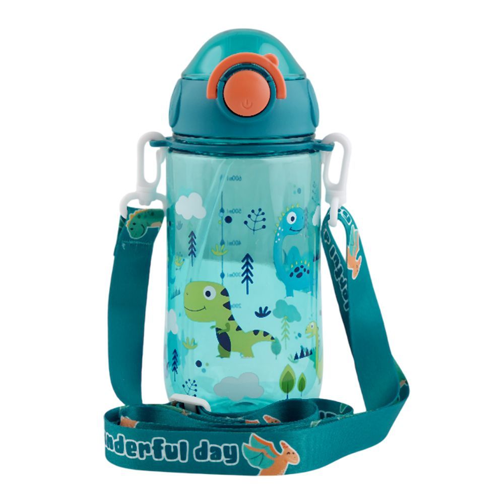 Kids Cartoon 600ml Sipper Water Bottle with Adjustable Strap & Cap Lock