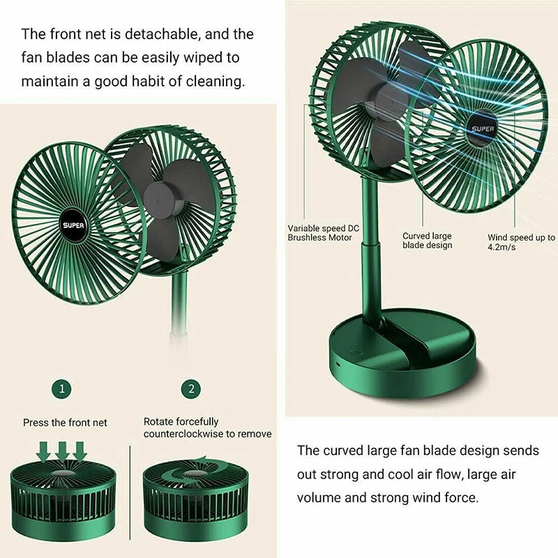 Foldable & Extendable Rechargeable Desktop Fan – Portable 3-Speed Cooling Fan