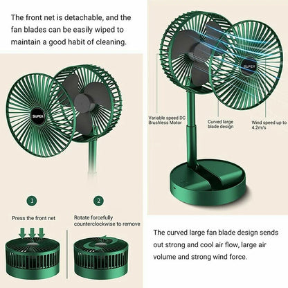 Foldable & Extendable Rechargeable Desktop Fan – Portable 3-Speed Cooling Fan