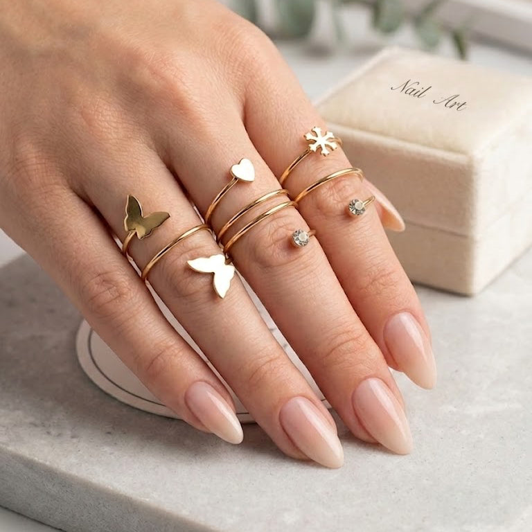 Elegant Butterfly Gold-Tone Fashion Ring Set Of 6