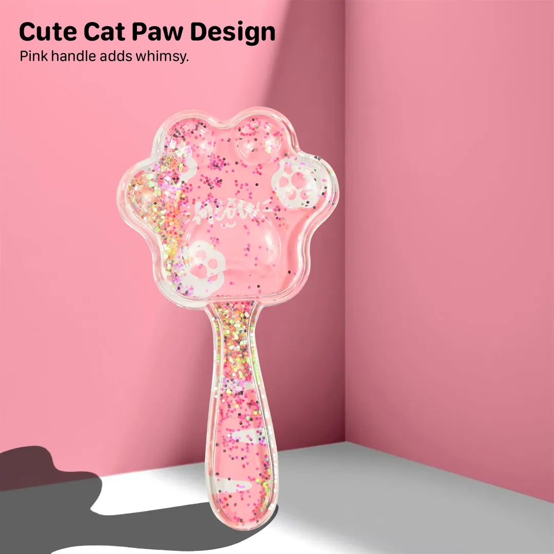 Cat Paw Confetti Filled Mini Hair Brush For Kids