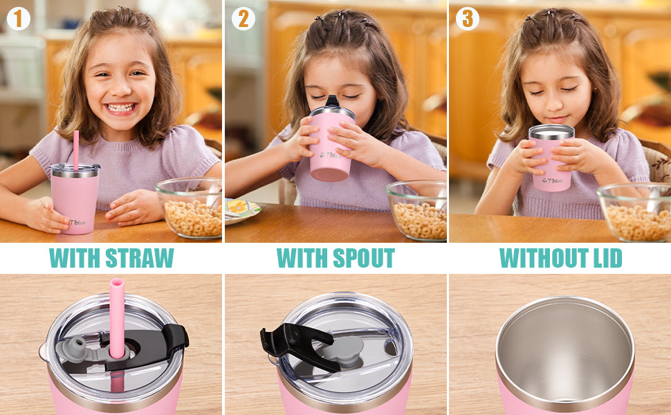 Tiblue Stainless Steel Tumbler Sipper Cup With Straw & Cleaner 8oz – Blue & Green (Pack Of 2)