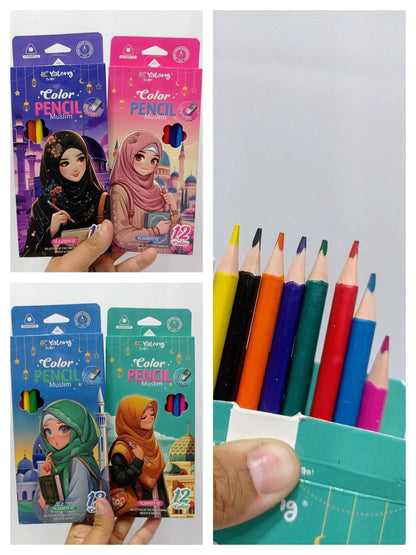Yalong Muslim Color Pencils – 12 Shades with Erasers