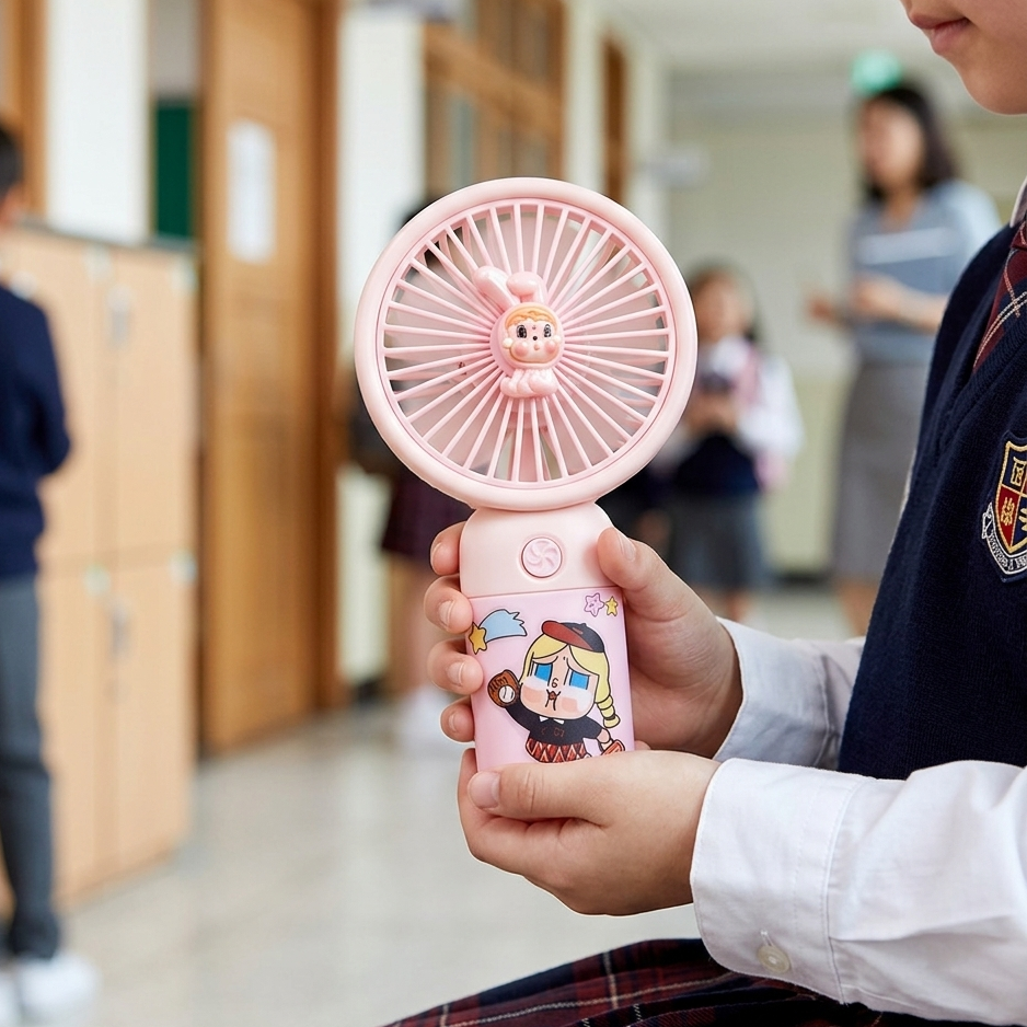 Cry Baby Power Puff Chargeable Hand Fans With Mobile Holder Stand
