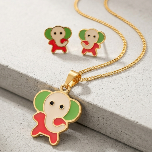 Charming Elephant Enamel Jewelry Set for Kids