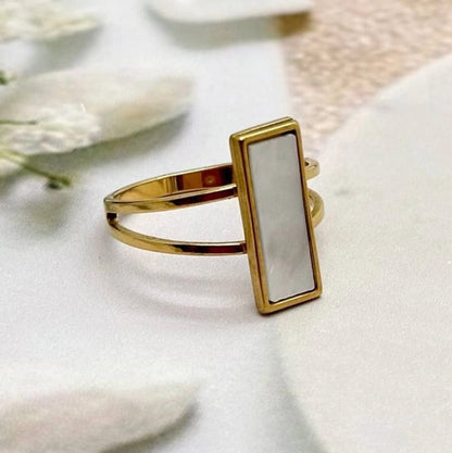Rectangle Stone Stainless Steel Ring