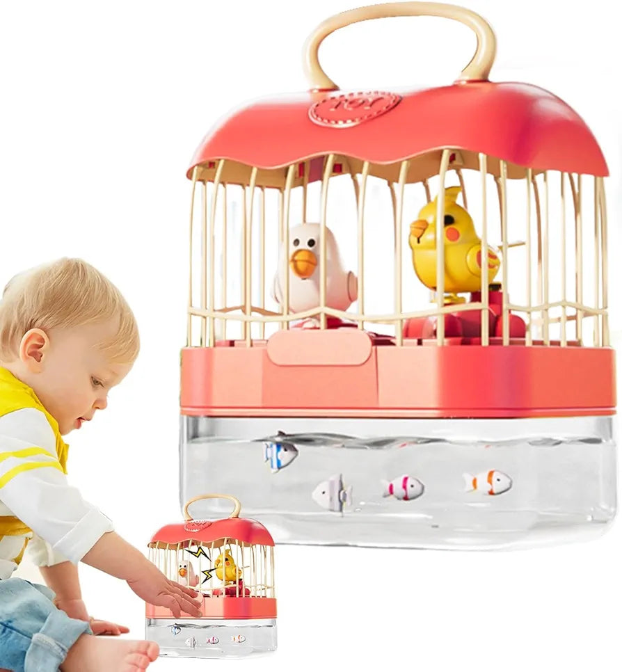 2-in-1 Musical Birdcage Chirping and Fish Aquarium