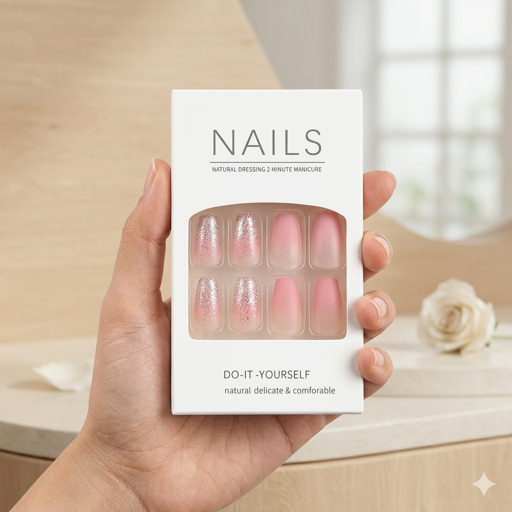 Pink Ombre & Glitter Press-On Nails