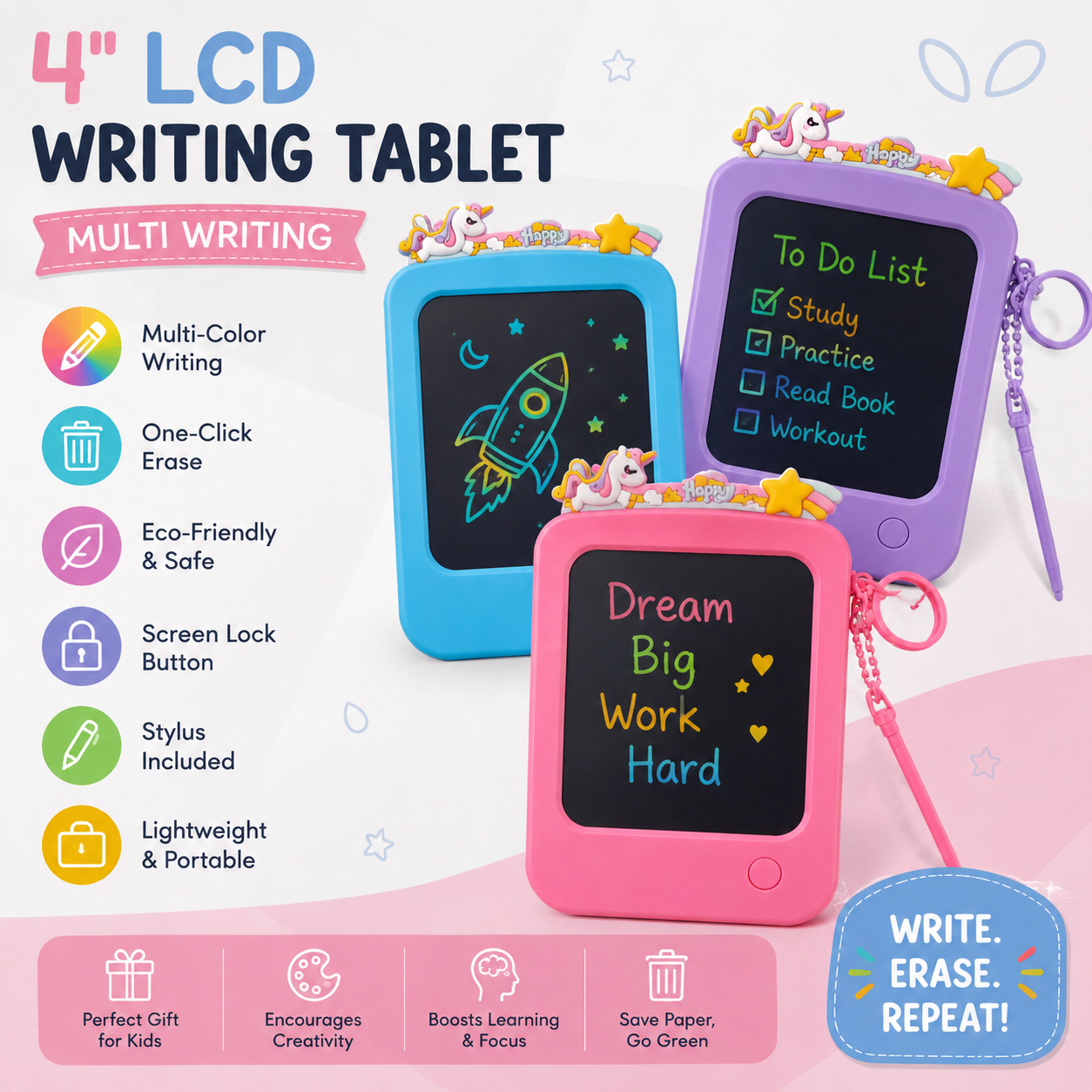 4-Inch Unicorn LCD Writing Tablet