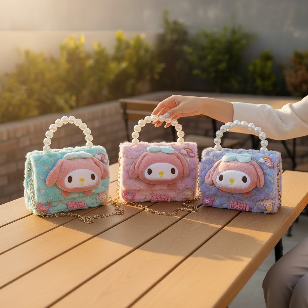 SHEIN Premium My Melody Plush Pearl Handle Bag for Girls