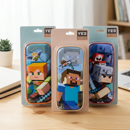 Minecraft Theme Hard Shell Pencil Case – Premium Geometry Box for Kids