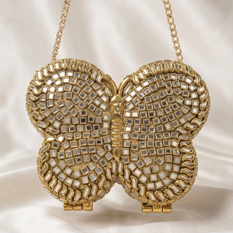 Butterfly Kundan Clutch Bag With Chain
