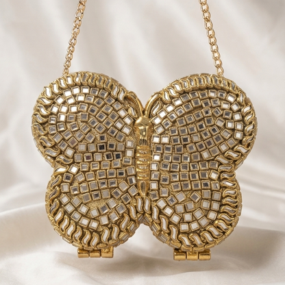 Butterfly Kundan Clutch Bag With Chain