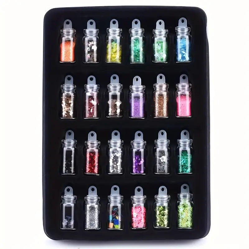 Mini Glitter and Sequins Set – Mini Bottles for Nail Art, Crafts, Resin & More