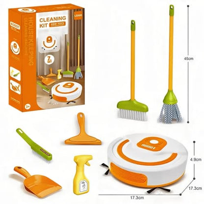7-Piece Premium Kids Cleaning Toy Set with Battery-Operated Robot Vacuum – Interactive Housekeeping Play Kit for Toddlers