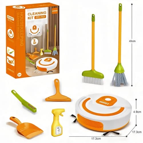 7-Piece Premium Kids Cleaning Toy Set with Battery-Operated Robot Vacuum – Interactive Housekeeping Play Kit for Toddlers
