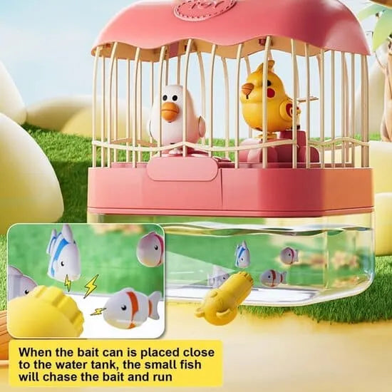 2-in-1 Musical Birdcage Chirping and Fish Aquarium