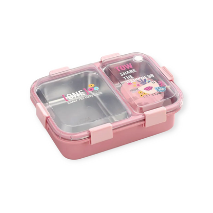 2-Compartment Stainless Steel Bento Lunch Box – Leakproof, Includes Sauce Bowl & Cutlery