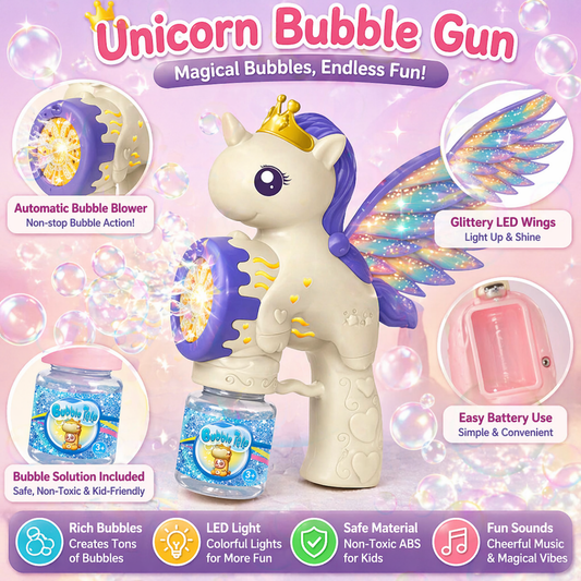 Unicorn Bubble Gun – Magical LED Wings Bubble Blower
